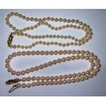 A string of pearls, 9ct gold fastener; another (2)