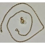 An 18ct gold necklace [4.4g], with cultured pearl drop pendant