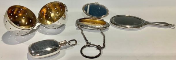 A George V silver oval patch pot and cover, as an evening purse, hinged cover with interior