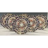 A set of six Royal Crown Derby Imari 2451 pattern dinner plates, second quality, printed marks in