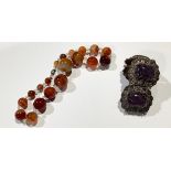 Jewellery - a string of agate beads; a Continental silver bracelet, marked 950 (2)