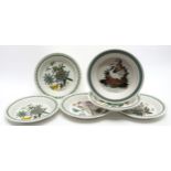 A collection of five Portmeirion Pottery Botanic Garden pattern shallow bowls, each transfer