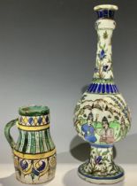 A Middle Eastern hookah base, painted in the Iznik palette with figures hookah smoking amongst trees