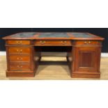 A large contemporary 19th century style twin pedestal desk, 73.5cm high, 180cm wide, 106cm deep