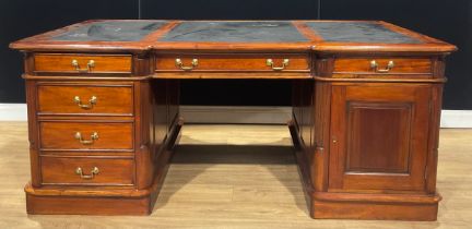 A large contemporary 19th century style twin pedestal desk, 73.5cm high, 180cm wide, 106cm deep