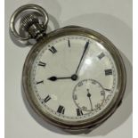 A silver open faced pocket watch, top winding, Birmingham 1928