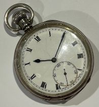 A silver open faced pocket watch, top winding, Birmingham 1928