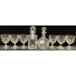 A set of six Gothic Revival style moulded glass rummers, 14.5cm, c.1880; a 20th century cut glass