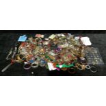 Costume Jewellery - including necklaces, earrings, bangles, watches, etc, a quantity in two bags (2)