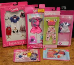 A collection of Mattel Barbie doll clothing outfit sets, comprising Skipper, Shelly and Stacie sets,