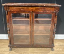 A Post-Regency rosewood and oak low library bookcase, of small and neat proportions, 91cm high, 96cm