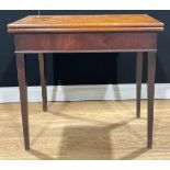 A George III mahogany tea table, of slightly smaller proportions, hinged top, tapered square legs,