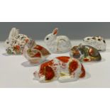 A set of six Royal Crown Derby paperweights, Meadow Rabbit, Catnip Kitten, Puppy, Bunny, Bank Vole