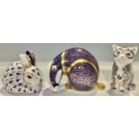 A Royal Crown Derby paperweight, Majestic Kitten, signed by Sue Rowe, gold stopper, 8cm; others,