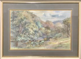 Michael Crawley Fishing, Cheedale, Derbyshire signed, watercolour, 26cm x 40cm