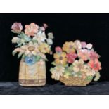 Interior Decoration - a toleware type dummy board or panel, as a basket of flowers; another (2)