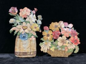 Interior Decoration - a toleware type dummy board or panel, as a basket of flowers; another (2)