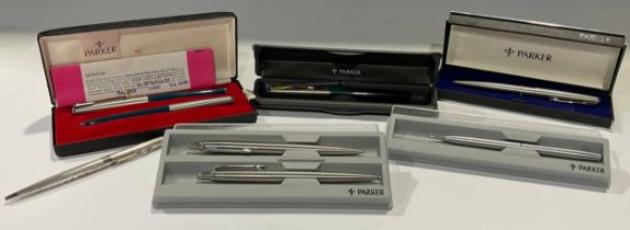 A collection of eight Parker pens, all boxed