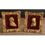 Methodism - a pair of 19th century gilt metal portrait plaques, the rectangular plaques cast with