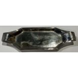 A George III silver shaped rectangular tray, reeded border, central shield shaped cartouche with