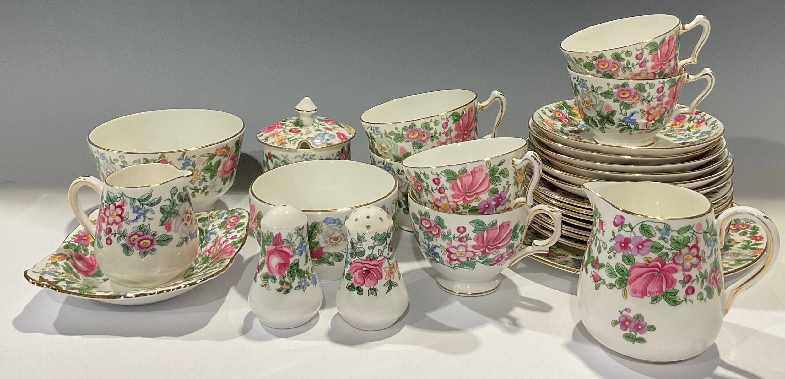 A Crown Staffordshire floral pattern part tea service