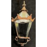 An early 20th century copper and iron street lantern or light, 103cm high