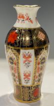 A Royal Crown Derby Imari 1128 pattern lobed inverted baluster vase, fluted rim, 18cm, printed mark,