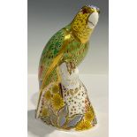 A Royal Crown Derby Bird paperweight, Amazon Green Parrot, limited edition 1,082/2,500, gold