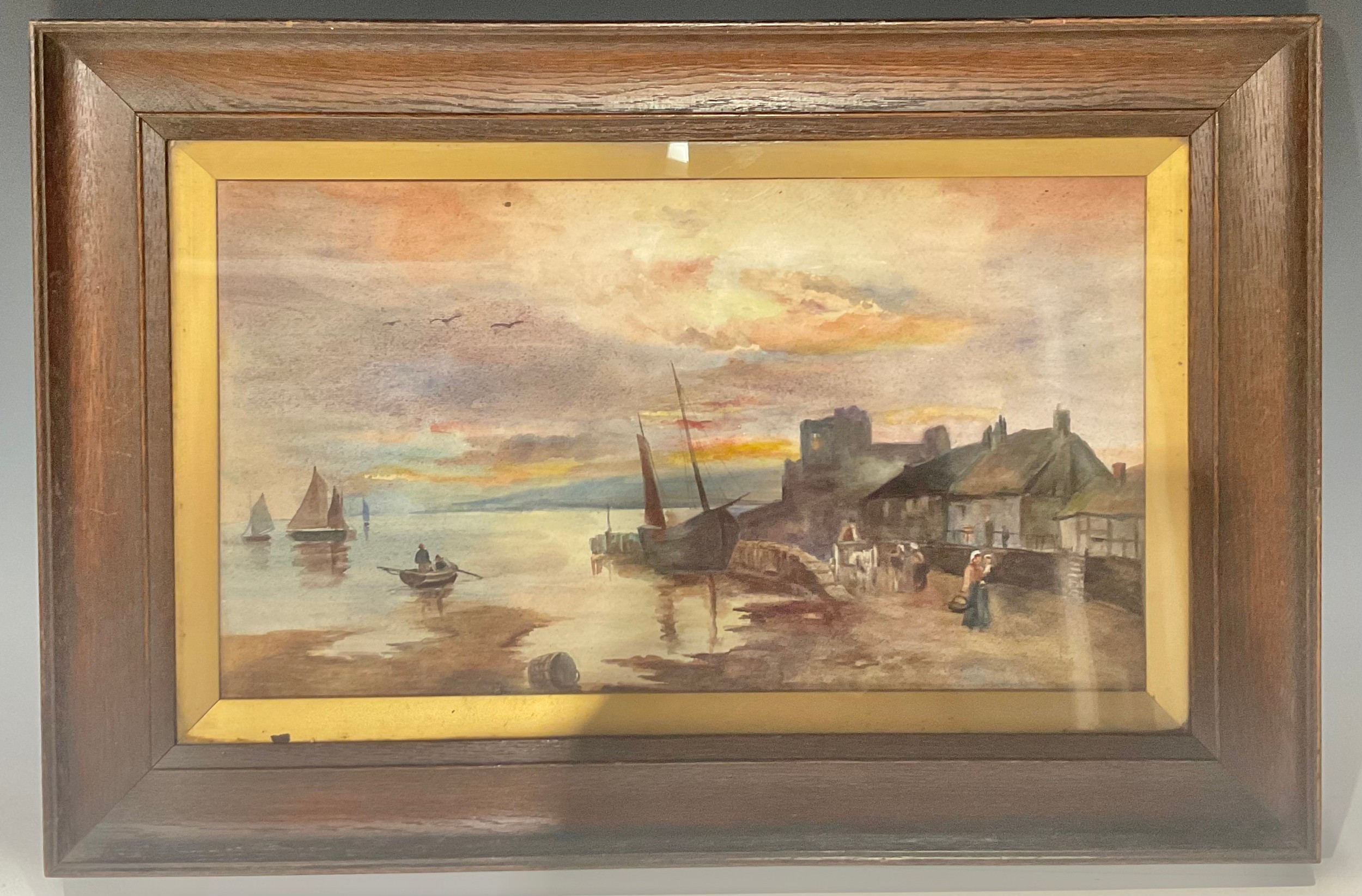 English School (Late 19th century) Fishing Village at Dusk watercolour, 25cm x 45cm - Image 2 of 2