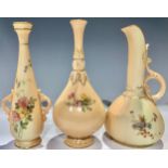 A Worcester blush ivory bottle vase, painted with summer flowers, 16cm, number 304, date code for
