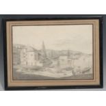 Peter Bouvier (19th century) Busy Harbour signed, pencil drawing, 21.5cm x 31.5cm