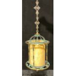 Lighting - a brass and alabaster cylindrical hall lantern