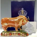 A Royal Crown Derby paperweight, Harrods Bull, specially commissioned by Harrods, limited edition of