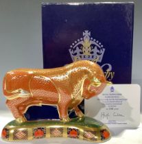 A Royal Crown Derby paperweight, Harrods Bull, specially commissioned by Harrods, limited edition of