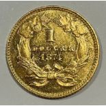 Coins - an American gold $1 coin, wreath, 1874