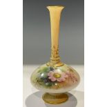 A Royal Worcester bottle vase, signed, painted with bramble and blossom, blush ivory accents,
