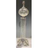 A mid 20th century cut glass table lamp, 54cm high