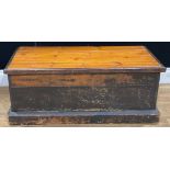 A pine carpenter’s tool chest, hinged top enclosing a compartmented tray, 33.5cm high, 83.5cm