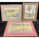 Elizabeth Lamorna Kerr (1904-1990) Rural Landscape signed, mixed media, 29cm x 44cm; others
