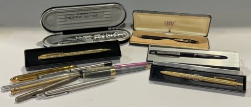 A collection of fourteen pens and pencils, various makers, including Cross Saab Scania, etc, some