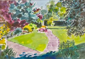 Shirley Spotiswoode (modern British) Summer Garden signed, watercolour, 36cm x 52cm