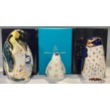A Royal Crown Derby paperweight, Rockhopper Penguin, 21st year anniversary gold stopper, boxed;