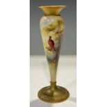 A Royal Worcester tapering cylindrical posy vase, painted by FJ Bray, signed, decorated with