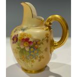 A Royal Worcester Blush Ivory jug, picked out in gilt, 14cm, printed marks in puce, shape number