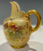 A Royal Worcester Blush Ivory jug, picked out in gilt, 14cm, printed marks in puce, shape number