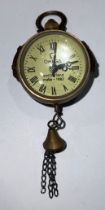 A ladies Omega pendant globe watch with blue cabochon winder and visible mechanism, approx. 3cm
