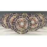 A set of six Royal Crown Derby Imari 2451 pattern dinner plates, second quality, printed marks in
