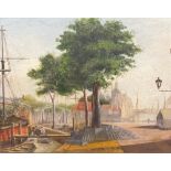Hashof Dutch Harbour Scene signed, oil on board, 19cm x 24cm