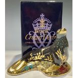 A Royal Crown Derby paperweight, Sea Lion, gold stopper, 15cm long, boxed