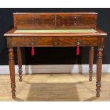 A 19th century mahogany chamber writing table, rectangular superstructure with an arrangement of